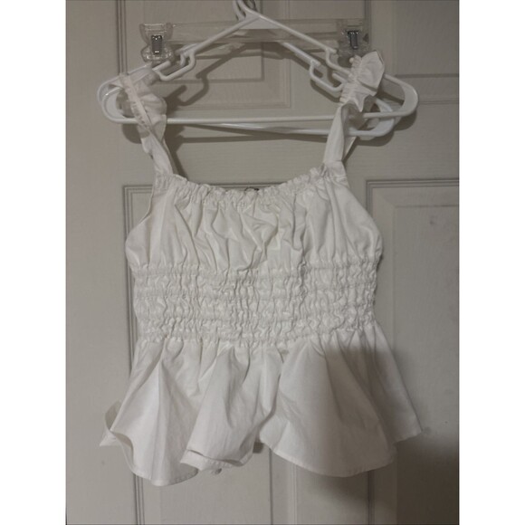 MOON RIVER Women's White Ruffle Top Medium - Picture 1 of 6